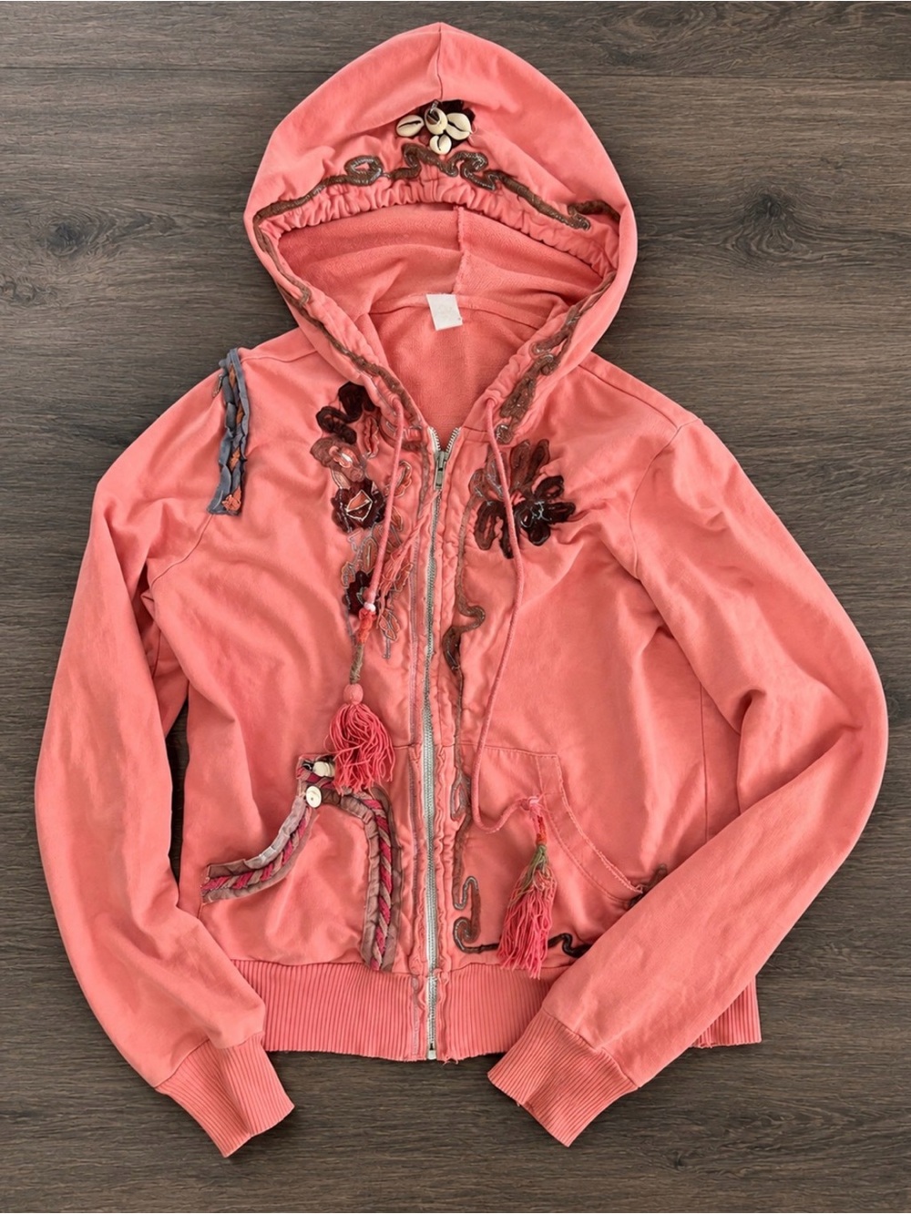 Vintage Free People Embroidered Pukka Shell Hoodie Medium